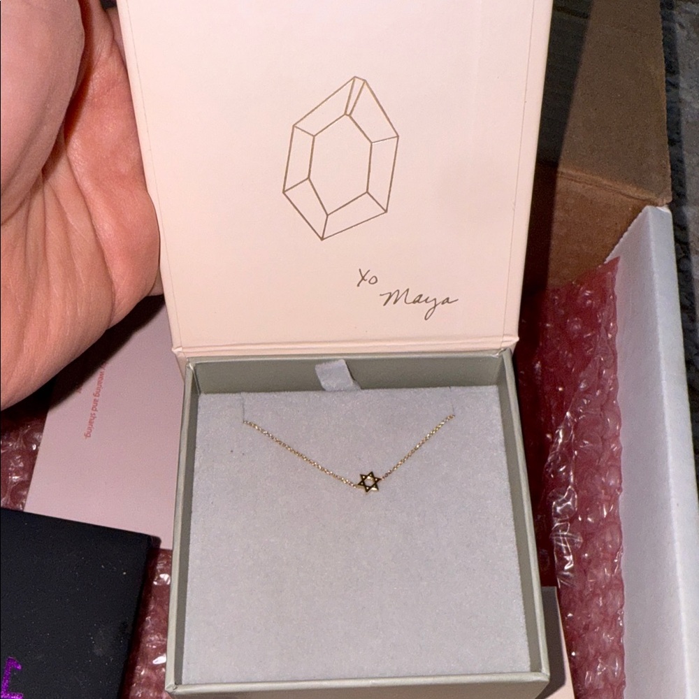 Gold Star of David Pendant Asymmetrical Necklace - Women